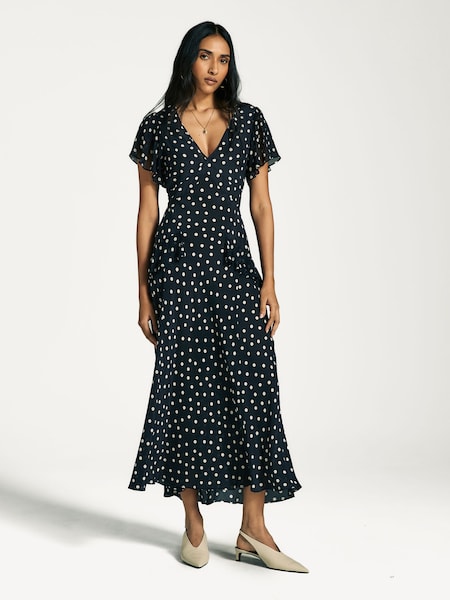Blue Evie Polka Dot Midi Dress (AY3123) | £376