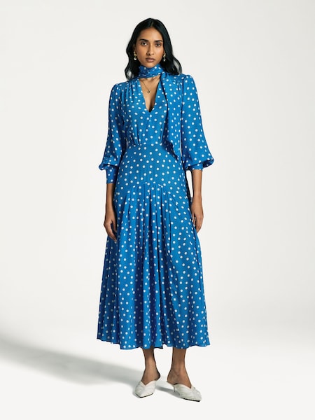 Blue Marigold Polka Dot Midi Dress (AY3126) | £455