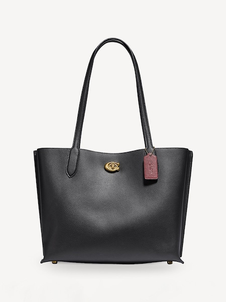 Black Polished Pebble Leather Willow Tote Bag (AY5339) | £375
