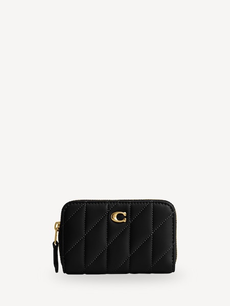 Black Quilted Pillow Leather Zip Around Card Case (AY5351) | £95