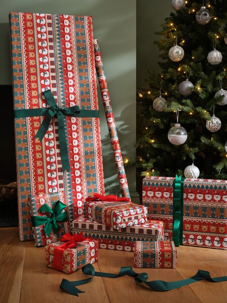 Red / Green Fairisle Extra Wide, 10m Christmas Wrapping Paper (AY6884) | £7