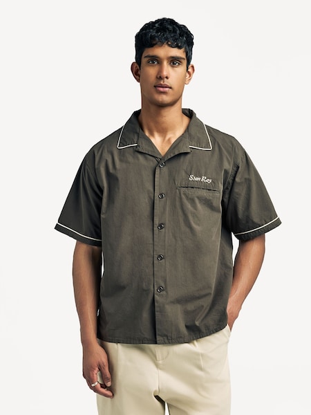 Black Washed Camp Collar Bowling Shirt (AY7753) | £100