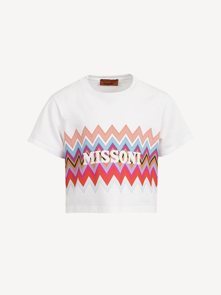 Zig Zag Logo Graphic Short Sleeve Cropped White T-Shirt (AY8075) | £104 - £116