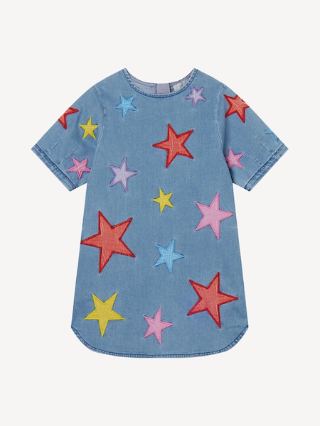 Blue Star Applique Short Sleeve Denim Mini Dress (AY8156) | £151