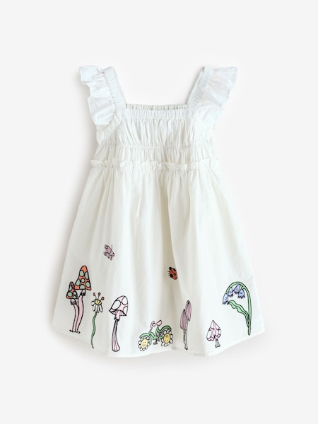 Square Neck Woven White Dress With Applique Detail (AY8160) | £133
