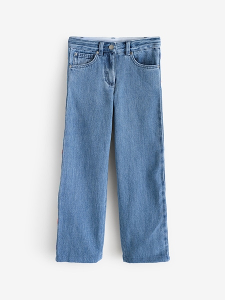 Blue Wide Leg Jeans With Logo Multicolur Stitch Detail (AY8162) | £146