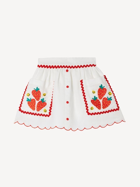 Strawbrerry Embroidered Woven White Skirt With Pockets (AY8164) | £101