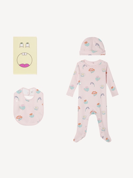Pink Baby Sleepsuit Bib And Hat Gift Set (AY8486) | £92