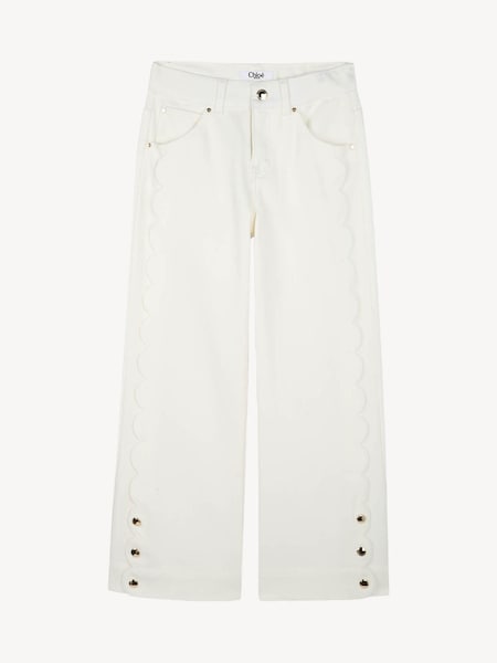 Wide Leg White Denim Jeans With Scallop Detail and Logo Pocket (AY9313) | £265