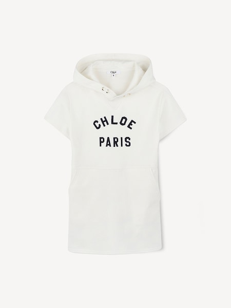 Paris Logo Short Sleeve White Hoodie Dress (AY9315) | £160