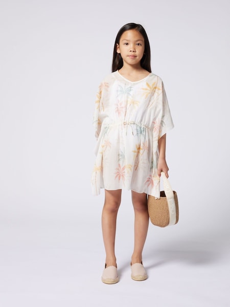 Cream Palm Tree Print Summer Dress (AY9316) | £310