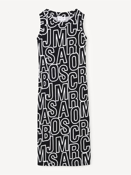 Marc Jacobs Black All Over Logo Print Midi Sleeveless Bodycon Dress (AY9404) | £95