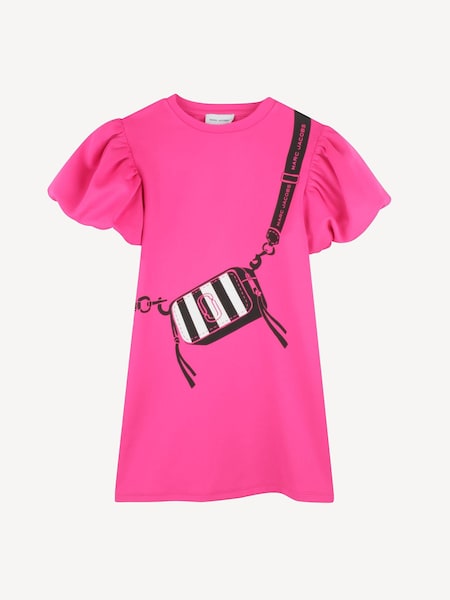 Marc Jacobs Pink Logo Crossbody Bag Print T-Shirt Dress With Puff Sleeves (AY9419) | £95