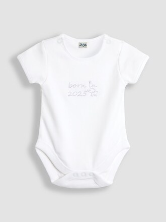 JoJo Maman Bébé White Born In 2025 Embroidered Body