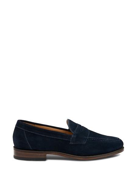 Navy Blue Suede Penny Loafers (B10502) | £235