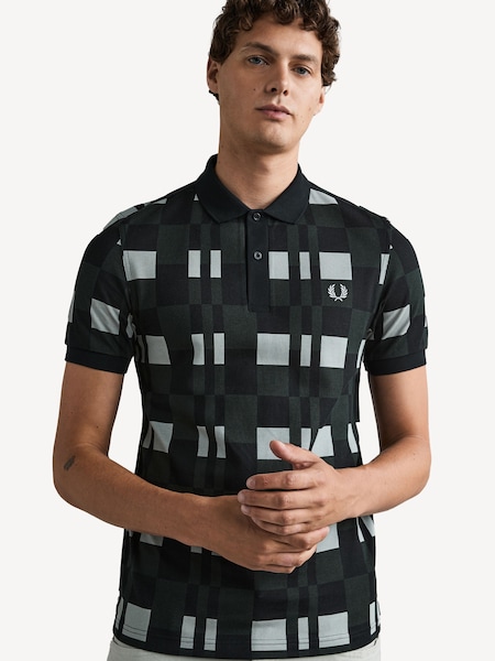 100% Cotton Chequerboard Print Black Polo Shirt (B67225) | £60