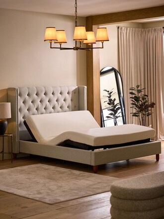 Wool Blend Stone Grayson Upholstered Reclining Bed Frame