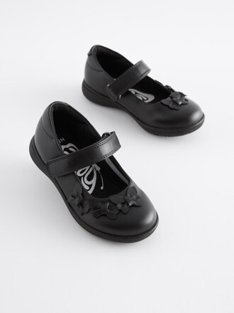 Matt Black Standard Fit (F) School Junior Butterfly Mary Jane Shoes