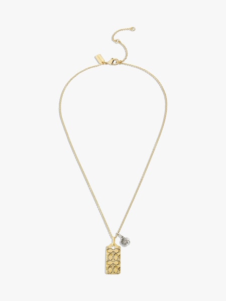 Gold Tone Quilted C Tag Pendant Necklace (D68378) | £95