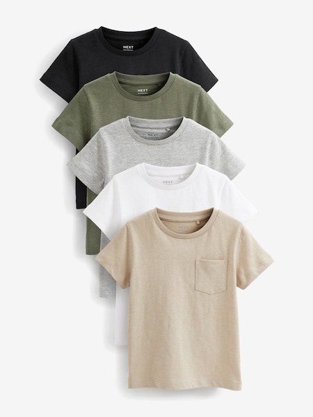 Black/Grey Short Sleeve T-Shirts 5 Pack (3mths-7yrs) (D71680) | £16 - £20
