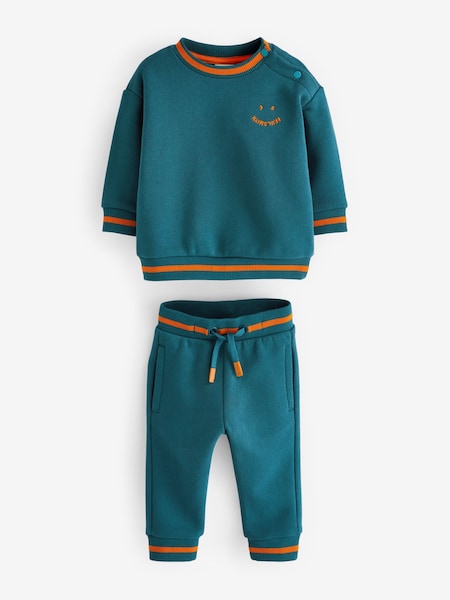 Baby Boys Teal  'Happy' 100% Cotton Sweat Top and Joggers Set (D78051) | £41