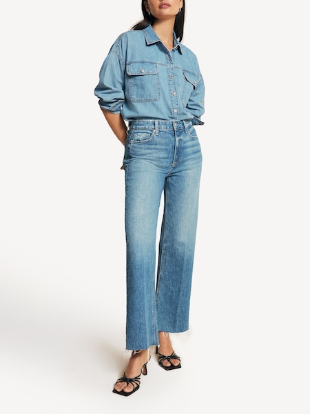 Blue Leenah Ankle Raw Hem Bow Leg Jeans (E04760) | £140