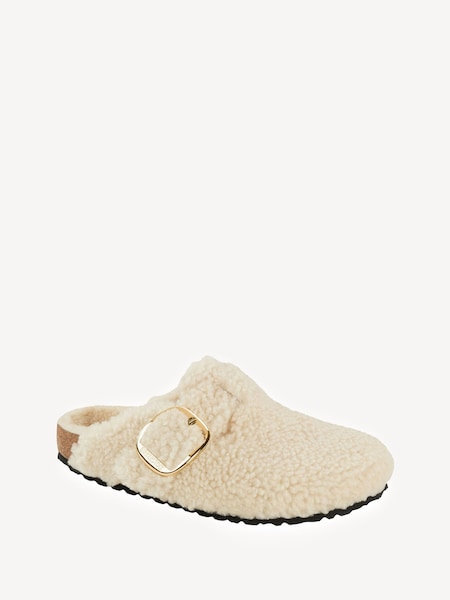 Beige Beige Boston Big Buckle Shearling Slippers (E06017) | £190