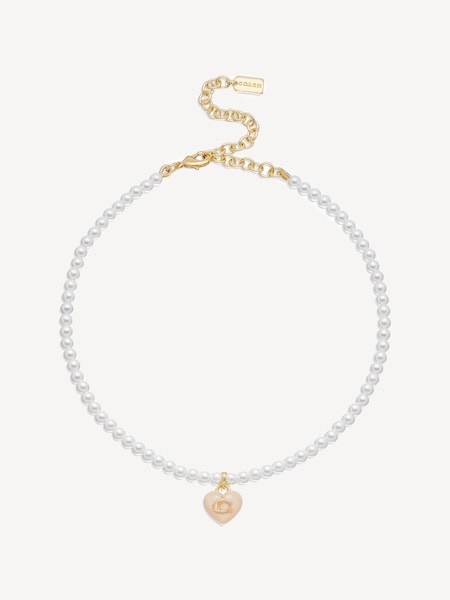 Gold Tone Signature Heart Pearl Choker Necklace (E12391) | £95