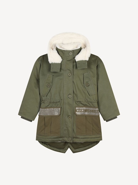 Marc Jacobs Green Hooded Parka Coat With Diamante Logo (E15602) | £130 - £155