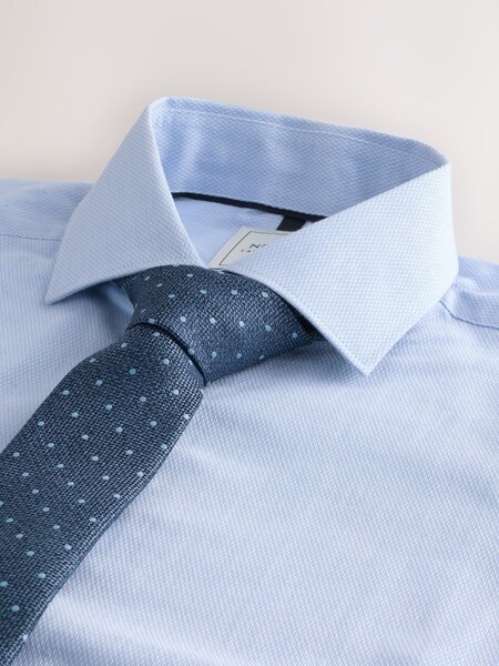 White/Blue Polka Dot Slim Fit Occasion Shirt And Tie Pack (E15779) | £36