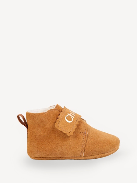 Baby Suede Brown Slippers With Shearling Lining (E16552) | £145