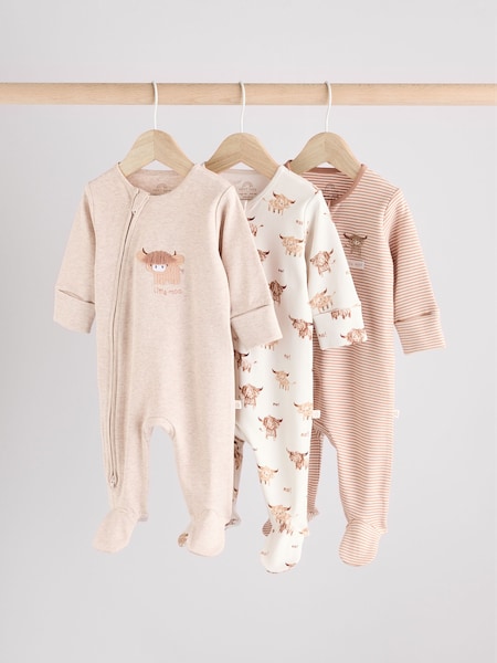 Neutral Hamish Baby 100% Cotton Sleepsuits 3 Pack (0mths-2yrs) (E19701) | £22 - £24