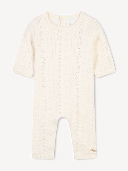 Baby Cream Textured Knitted All-In-One and Hat Set (E24015) | £230
