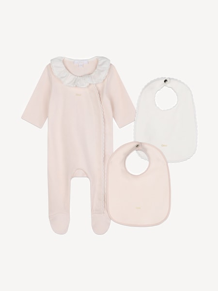 Baby Pink Sleepsuit And Bib Gift Set (E24016) | £200