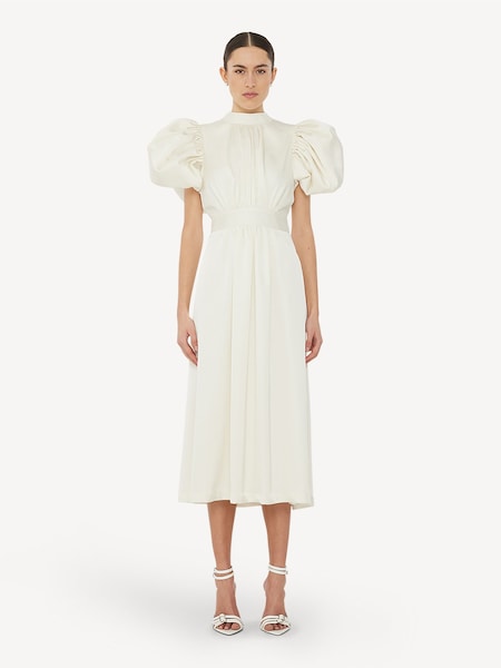 White Puff Sleeve Midi Dress (E27390) | £370