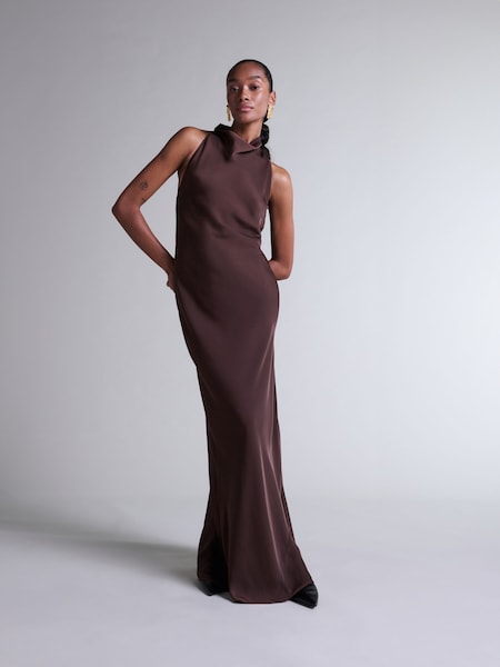 Brown Lace Trim Maxi Dress (E27391) | £285