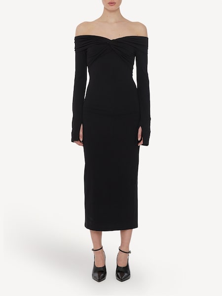 Black Off Shoulder Jersey Midi Dress (E27392) | £75