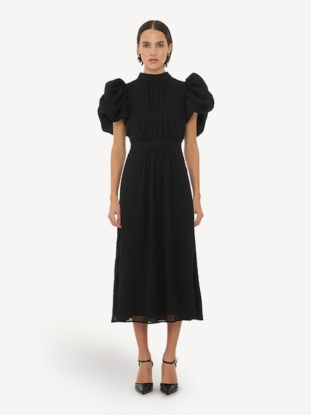 Black Puff Sleeve Midi Dress (E27474) | £305