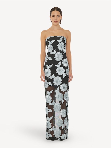 Grey Flower Mesh Tube Dress (E27478) | £335