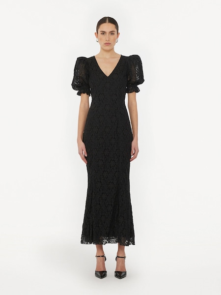 Black Lace Puff Sleeve Dress (E27677) | £270