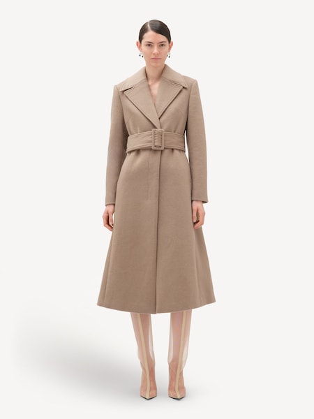 Slim Fitted Long Line Brown Coat (E30143) | £245