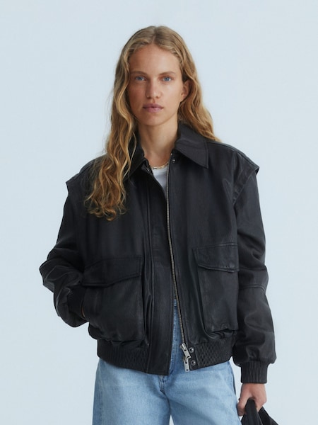 Leather Bomber Black Jacket (E30258) | £640