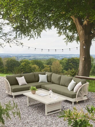 Green Boucle Genoa Outdoor Garden 6 Seater Corner  Sofa and Table Set