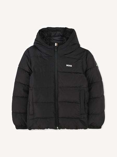 Black Chest Logo Hooded Puffer Jacket (E41110) | £100 - £125