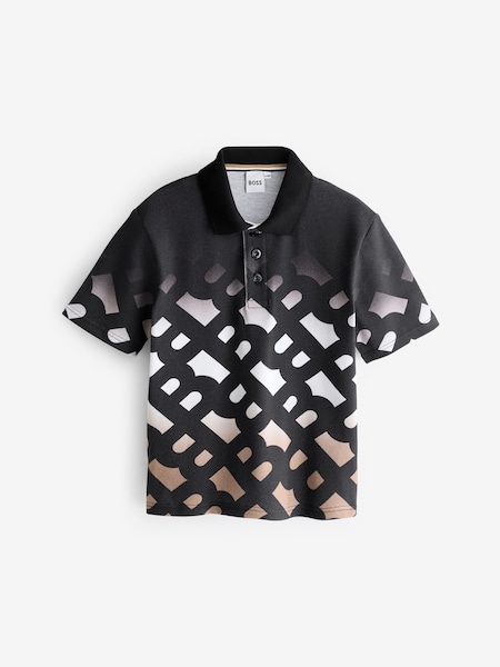 Black All-Over Logo Print Short Sleeve Polo Shirt (E41119) | £49 - £60