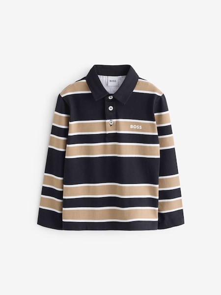 Black Chest Logo Stripe Long Sleeve Polo Shirt (E41129) | £44 - £55