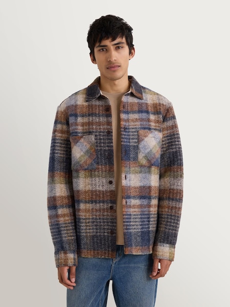 Orange - Regular Whiting Ari Wool Blend Check Overshirt