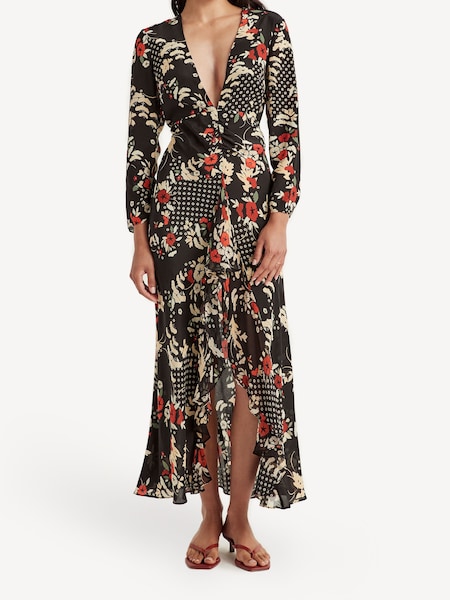 Black Rose Floral Slit Maxi Dress (E70416) | £170