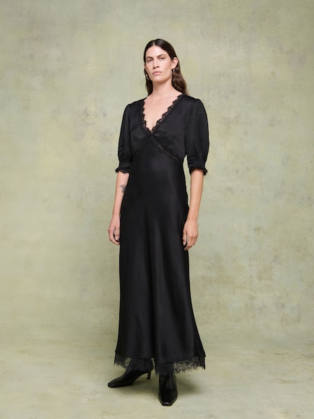 Black Annina Lace Trim Midi Dress (E70417) | £295