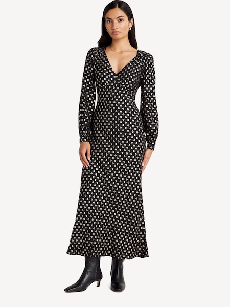 Black Gold Foil Mavis Midi Dress (E70418) | £145